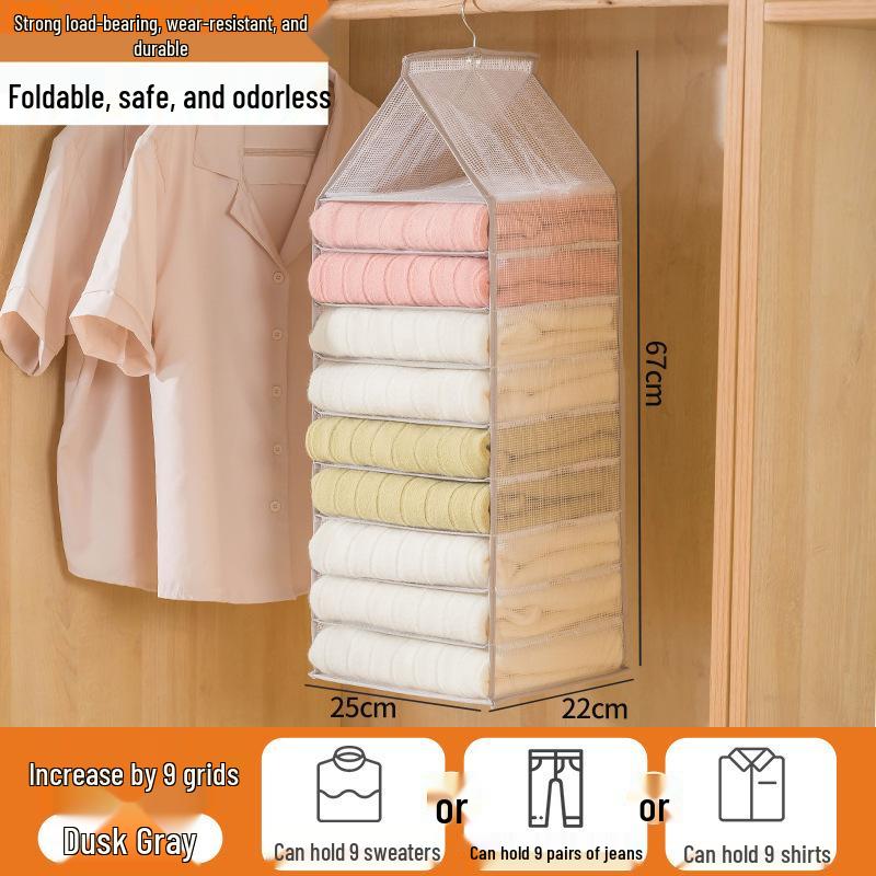Hanging Trousers Clothes Storage Bag - Layered PVC Divider for Household Use