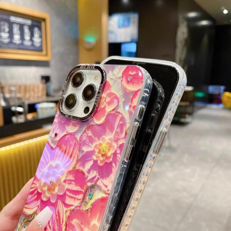 Rhinestone Rainbow Flower Phone Case With Bracelet For Samsung S25 Ultra Iphone 16 Pro Max