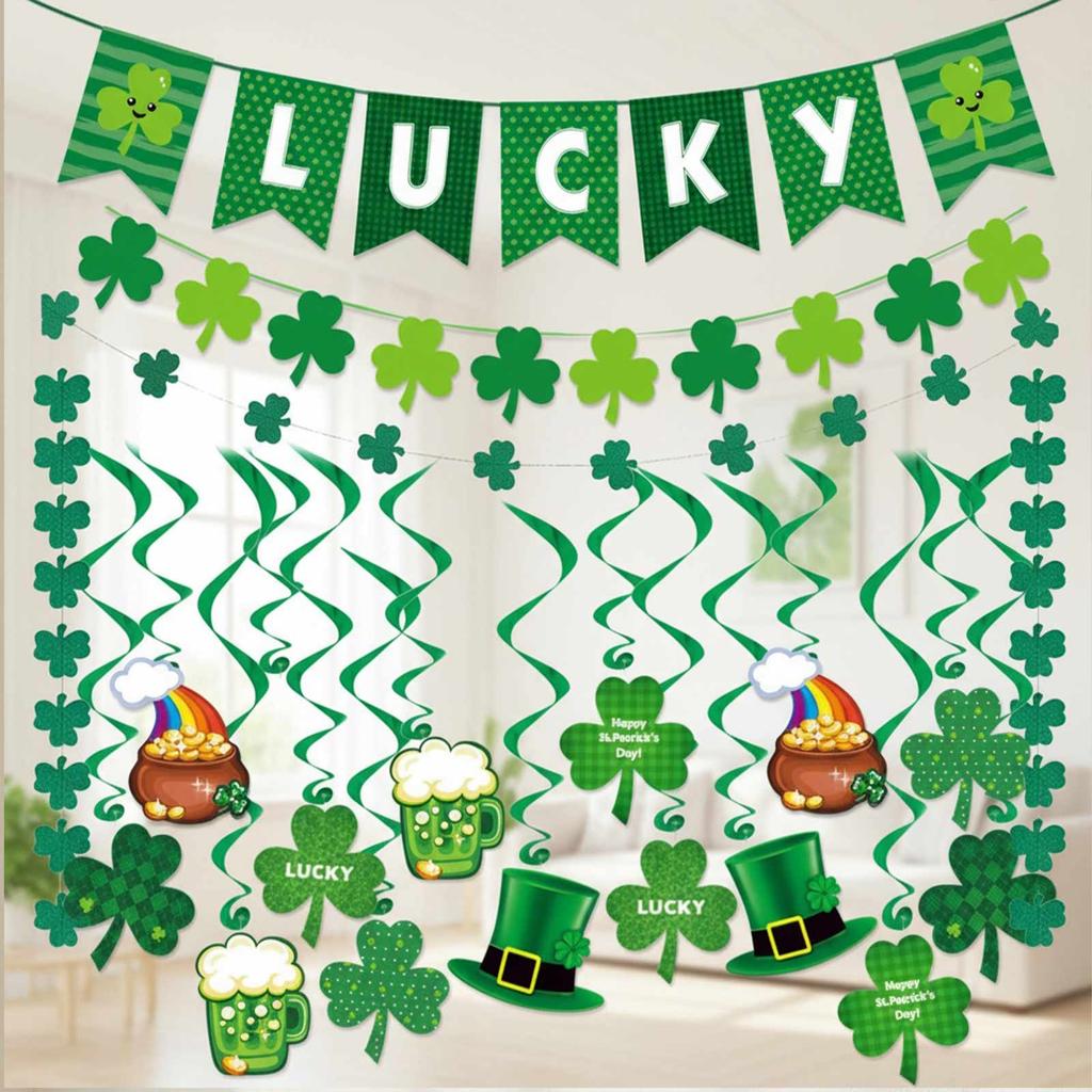 Shamrock Letter Banner Hanging Swirl Decor Shamrock Hanging Swirls Dangling Decor for Home Saint Patrick Party Supplies