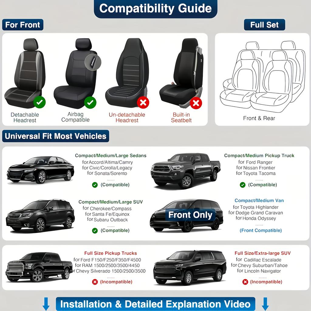 Universal 5-Piece Car Seat Covers Set, PU Leather for Year-Round Comfort & Durability, Form-Fitting Design Fits 95% of Vehicles