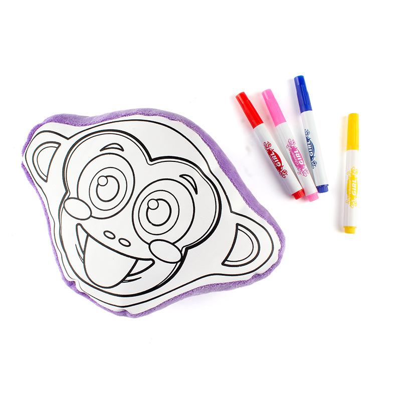 Children'S Diy Color Graffiti Throw Pillow, Cartoon Animal Color Filled Painting Puppet Scientific And Educational Toy