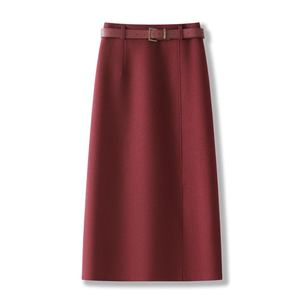 Women's Gray Wool A-line Slit Skirt: Elegant Hip-Hugging Style for Autumn/Winter 2025