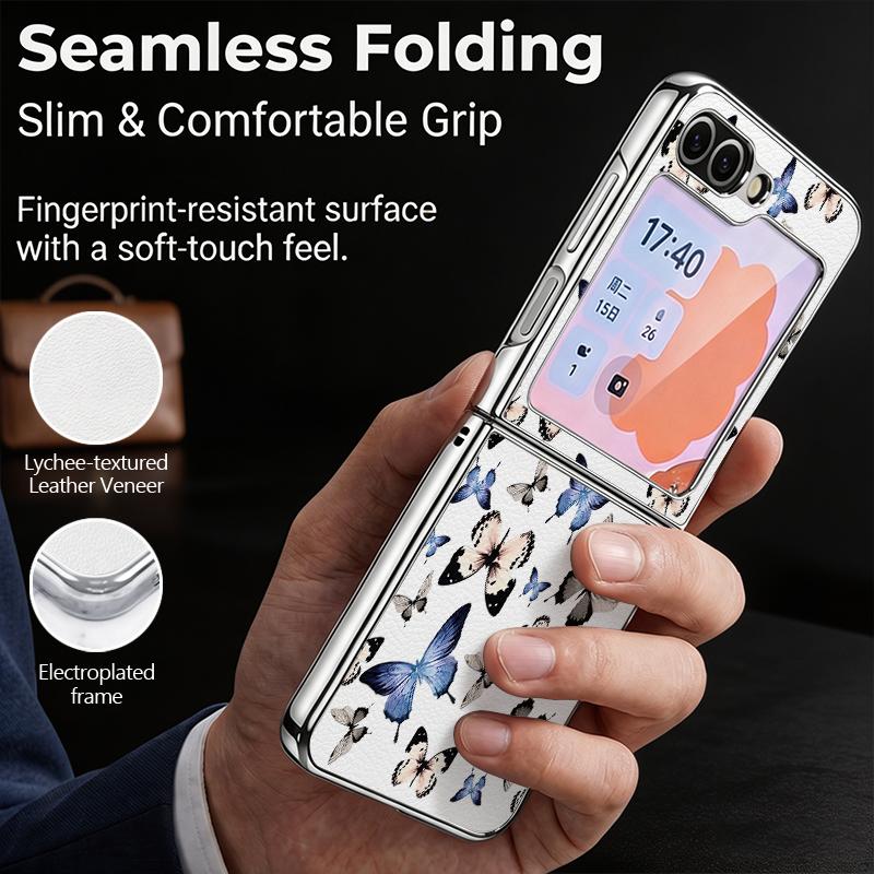 Butterfly Print Case For Samsung Galaxy Z Flip 8 7 6 5 Z Flip8 Flip7 Flip6 Hybrid 3in1 Plating Leather Skin Folding Phone Cover