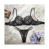 Sexy Black Lace Fun Underwear Flower Embroidery Breathable Breast Bra Thong Set