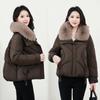 Womens Short Puffer Coat With Faux Fur Collar Winter 2026 Thick Warm Loose Fit Korean Style Cotton Jacket