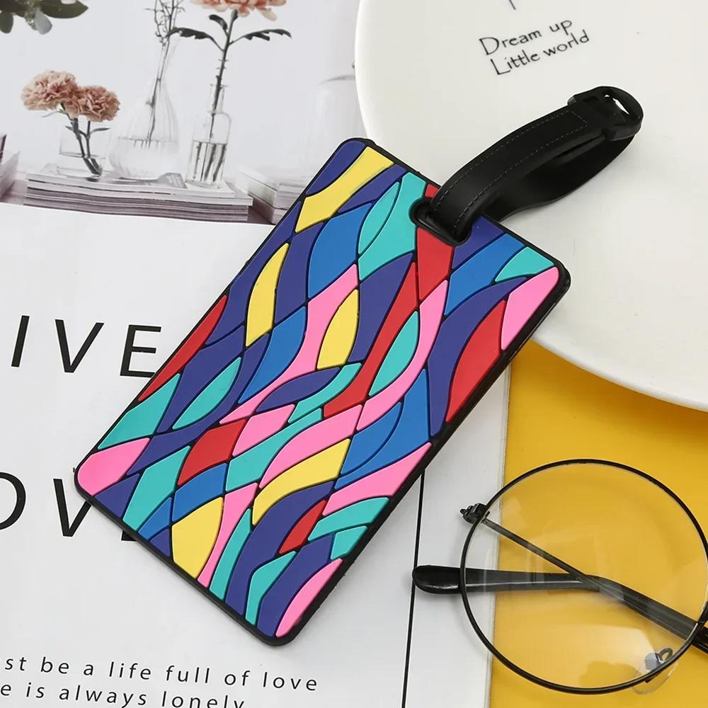 1PCS Geometric Silicone Luggage Tags Fashion Travel Accessories Suitcase ID Addres Name Holder Baggage Tag Label Luggage Tags