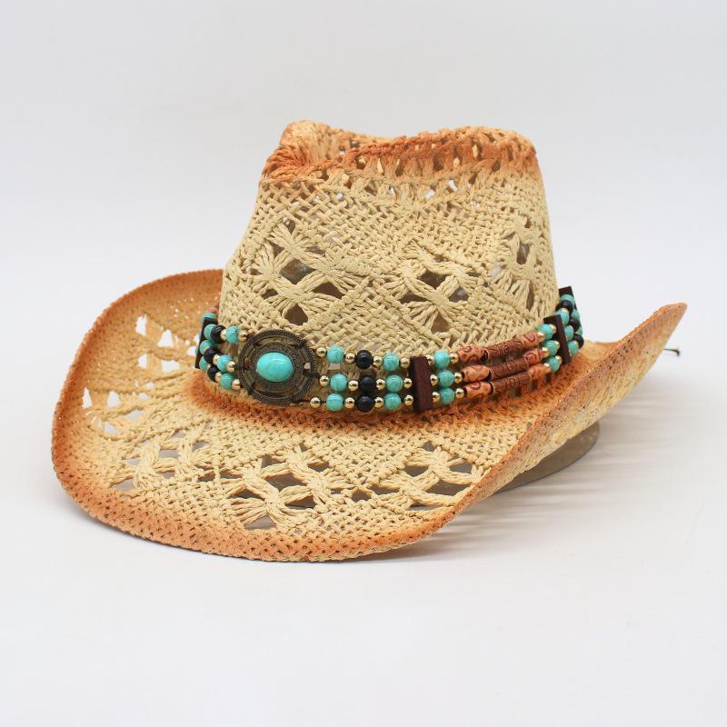 Cross-Border Malan Windproof Rope, Denim Straw Hat, European And American Retro Style, Western Denim Hat, Sunscreen, Hollow Jazz Top Hat