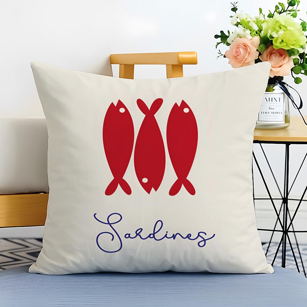 Sweet Lovely Cute Coastal Charm SardineS Cushion Cover Washable Linen Pillowcase Soft for Sofa Bed Cozy Home Room Decor