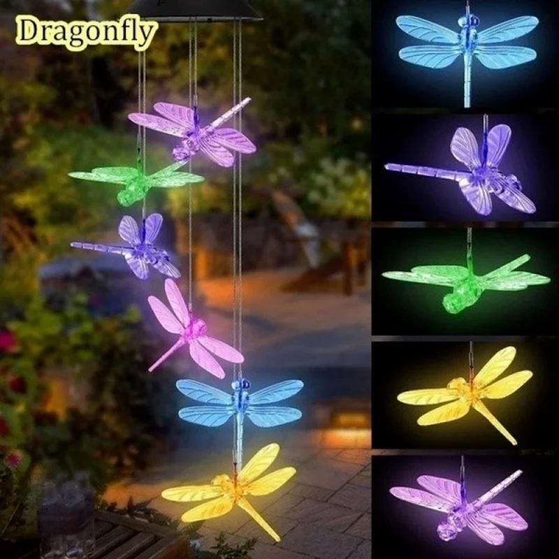 New LED Solar Wind Chime Crystal Ball Hummingbird Wind Chime Light Color Changing Waterproof Hanging Solar Light For Home Garden
