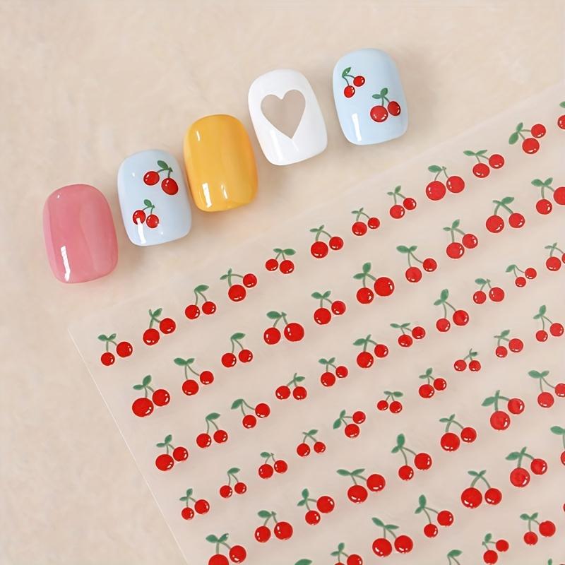 Cherry Charm Nail Art Stickers, Kawaii Fruit Design Nail Transfer Decals, DIY Nail Art Decorative Sliders for Nail Art Decoration