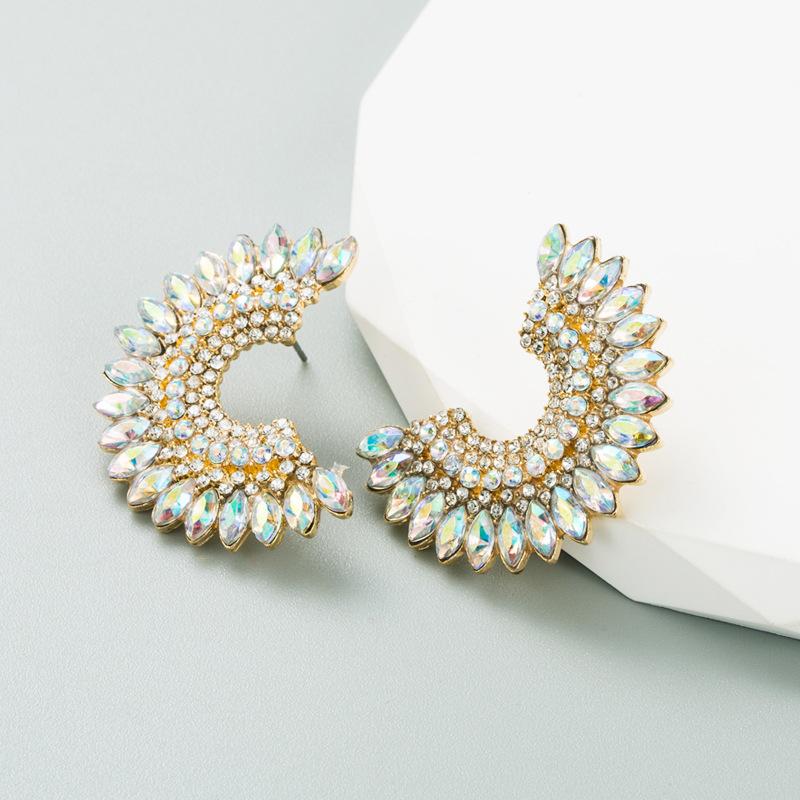 Hoop Half Earring Geometric Women Round Alloy Full Crystal Temperament High Quality Earrings