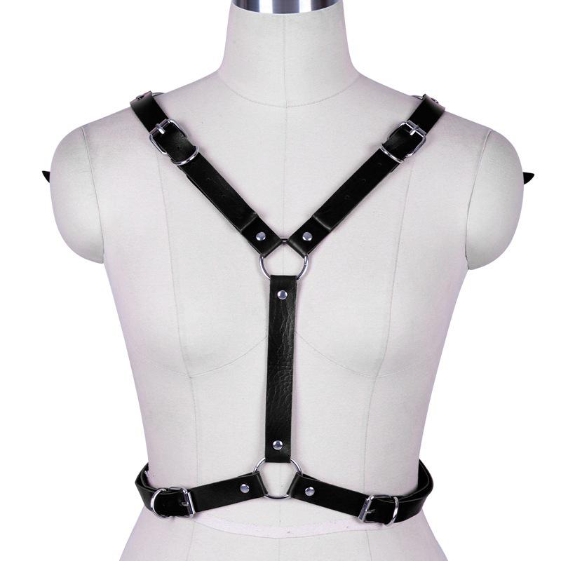 Women's Leather Angel Wings Punk Harness Top with Straps