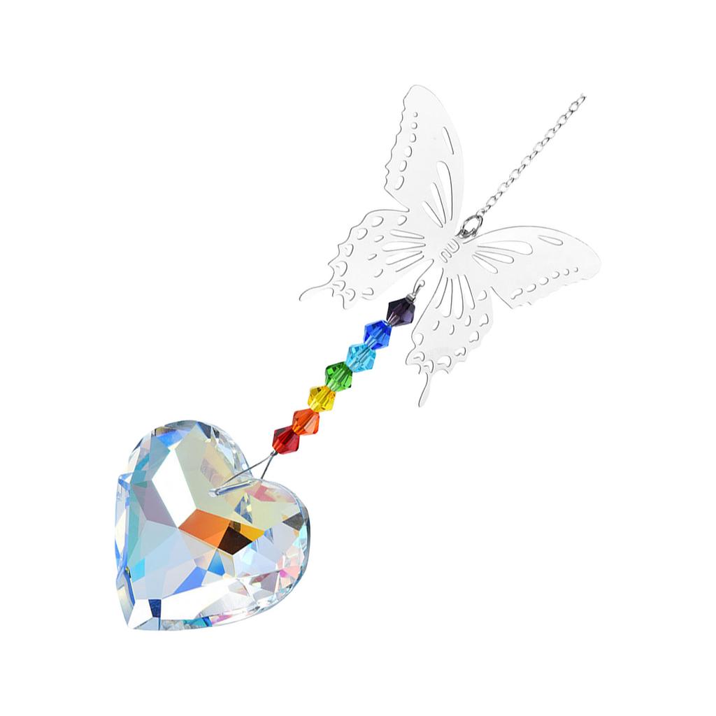 Kristallprisma Solfångare med Fjärilshänge Fönsterhängande Ornament Solskensreflektion Utomhus- och Inomhusdekorationer