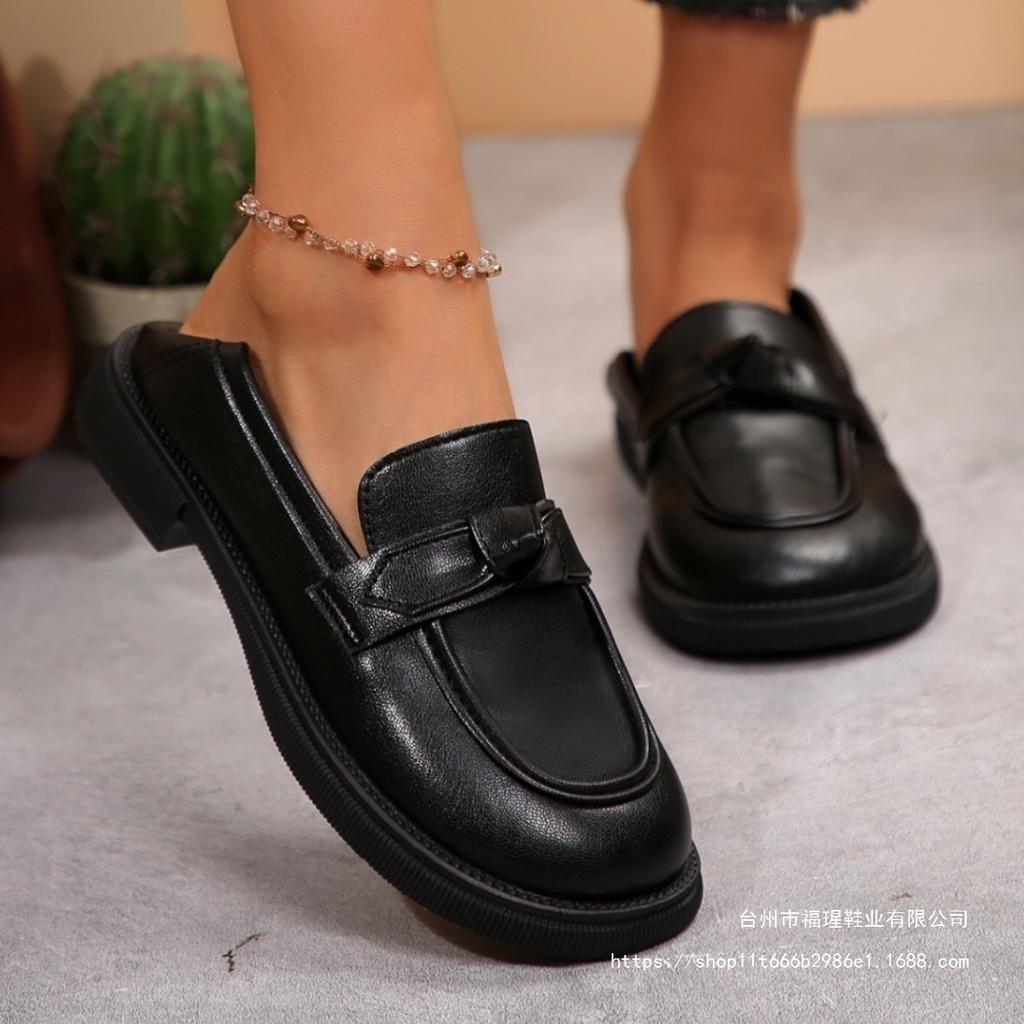 2025 new spring and autumn soft-soled single shoes women's bows retro platform loafers British style small leather shoes large size