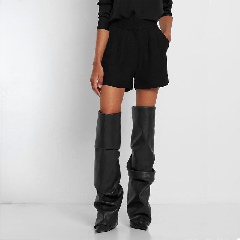 Fashion Brand Pleated Laziness Style Black Brown Over Knee Women's Boots High Heel Fashion Show Long Boots Size 35-43 Sexy Woman Shoes