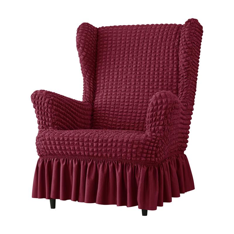 Seersucker Wing Chair Cover Solid Color King Armchair Slipcover Stretch Wingback Sofa Covers With Cushion Cover Home Decor