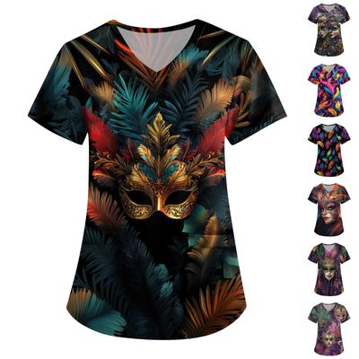 Women's V Neck Fashion Casual Carnival Printed Tops Dry- Top