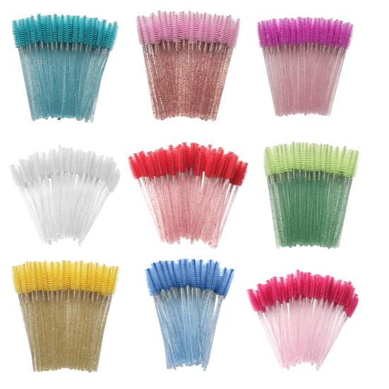 100Pcs/Bottle Disposable Mascara Wand Eyelash Brush Faux Crystal Eyebrow Spoolies Brush Portable Lash Makeup Applicator Brush Tools