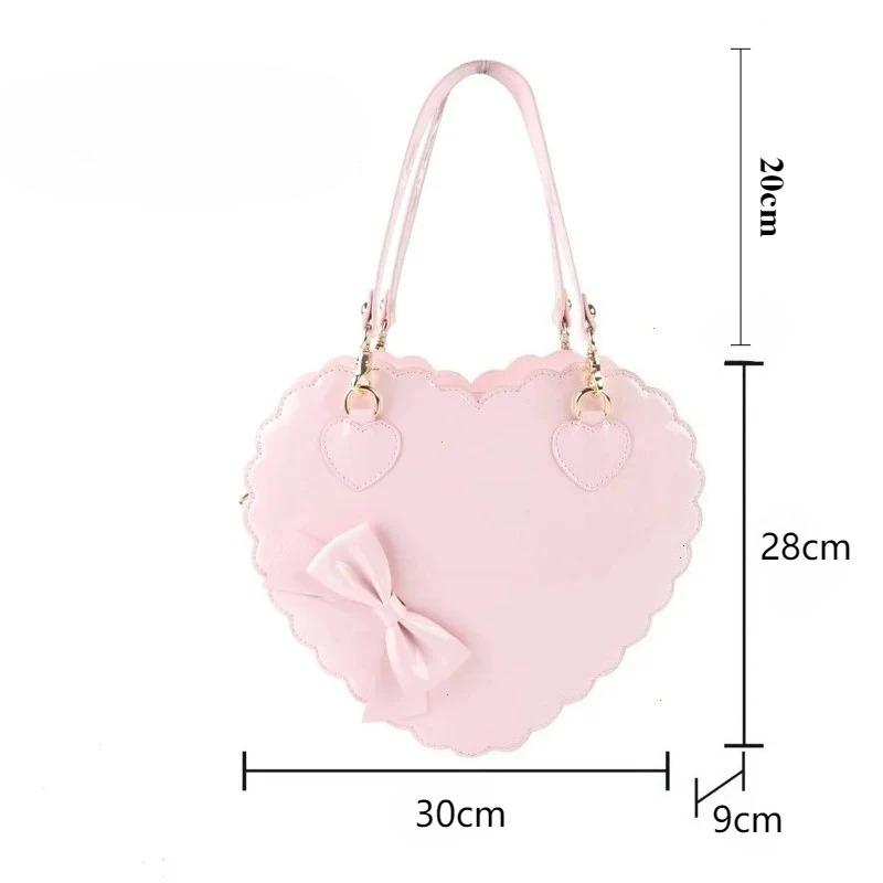 Heart Lolita Handbags Girls Bowknots Decor Japanese Shoulder Bags Two Sized Kawaii Shell Purses Cute Pink Messenger Bag Gifts