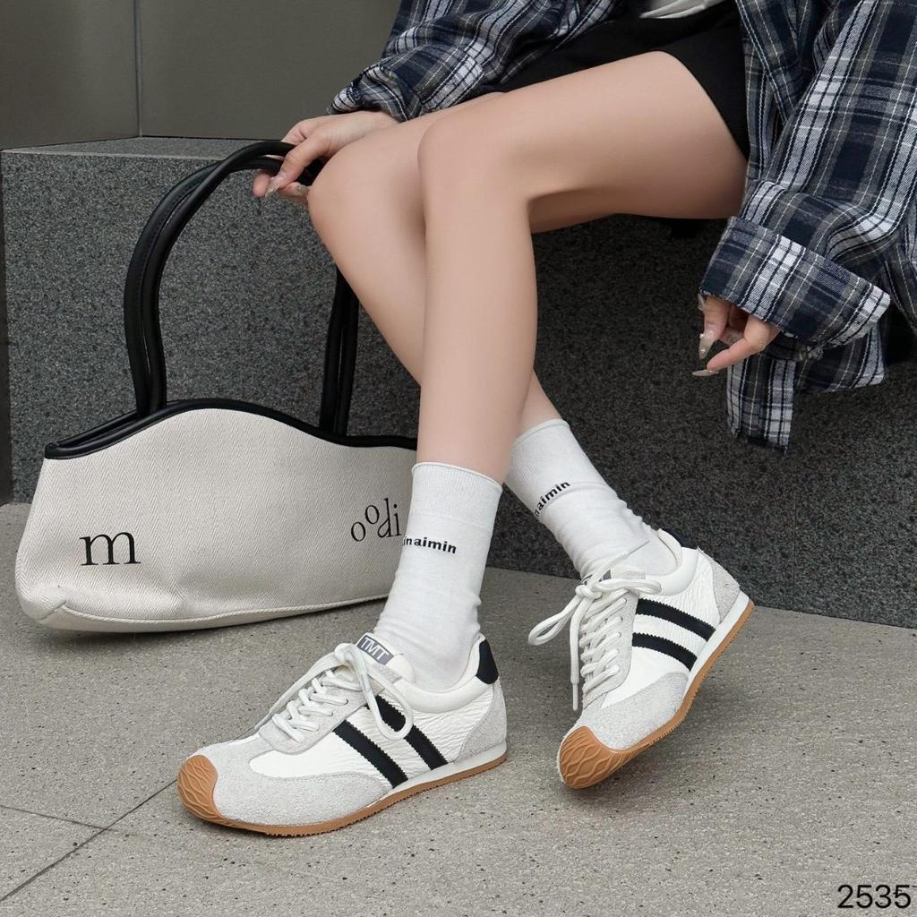 Retro German training shoes women's 2025 new leather flat-bottomed retro ballet color matching Forrest Gump shoes soft-soled comfortable casual shoes