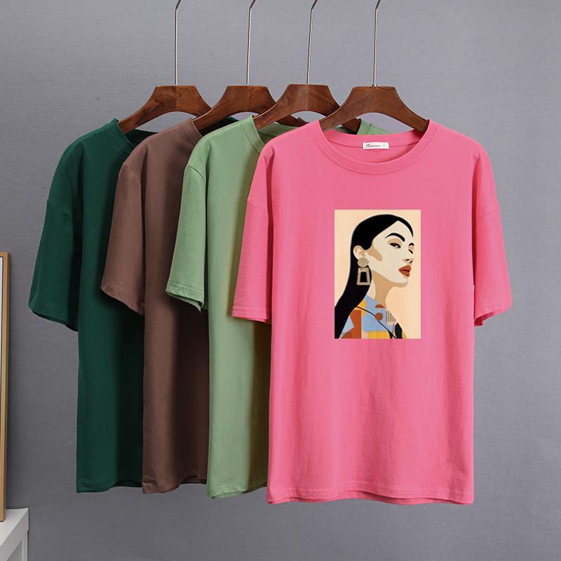 Hirsionsan Chic Cotton Printed T Shirts Women Summer Loose Casual Tees Oversized Aesthetic Graphic Clothes Plus Size Female Tops
