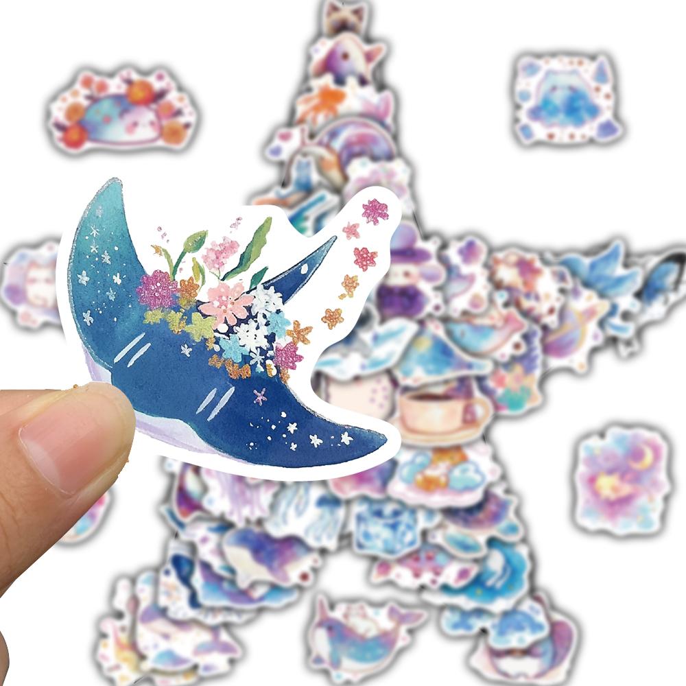 53/106PCS Starry Sky Watercolor Creatures Sticker Notebook Graffiti Stationery Waterproof Coffee Waterproof Scrapbook Decals