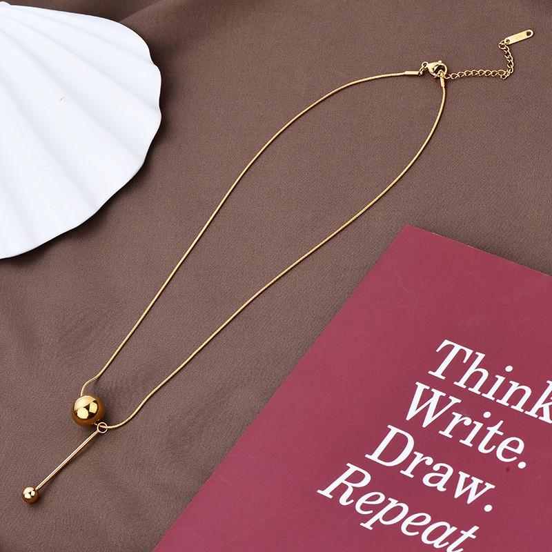 Chic Gold Minimalist Titanium Steel Neck Chain With Unique Round Ball Pendant Design