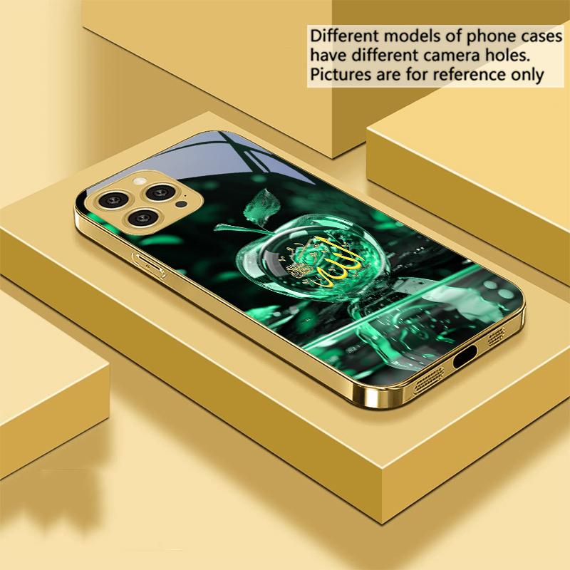 Crystal For Apple Green For IPhone 16 Pro Max 15 P ro 14 13 Plus 12 Mini 11Pro Max XS Max XR Golden tempered glass phone case