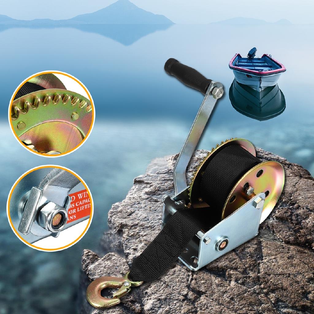 Black 1200LBS/544KGS Hand Winch Gear 2-Way Synthetic Boat Tailer Camper With 8M Strap