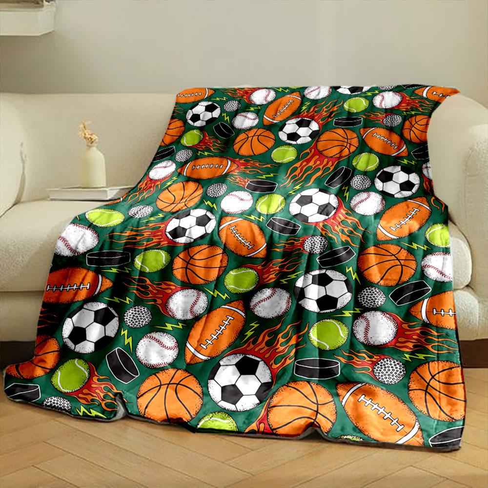 Various Sports Balls and Equipment Are Arranged with Fiery and Dynamic Accents. for All Seasons Blanket Lunch Break Throw Gift