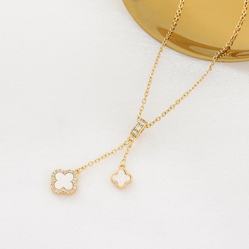 Black Zircon Four-leaf Clover Tassel Necklace Fashion Women Long Tassel Pendant Necklaces Jewelry Gifts Accessories