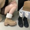 2025 Autumn and Winter New Korean Version Fashion Boots Round Head Rear Zipper Middle Heel Thin Martin Boots Large Size Short Fluffy Boots