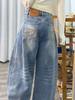 Spring Washed High-Waisted Wide-Leg Jeans for Women with American Pocket Design