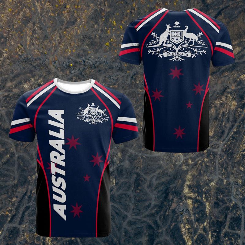 

MOTO Летние футболки с графикой флага Австралии Мужская мода Спортивные футболки с коротким рукавом Свободная футболка Команда по австралийскому футболу Унисекс Топы 5XL