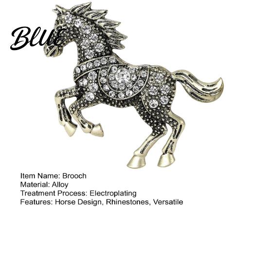 Horse Lover Gift Idea Brooch Retro Style Sparkling Rhinestones Alloy