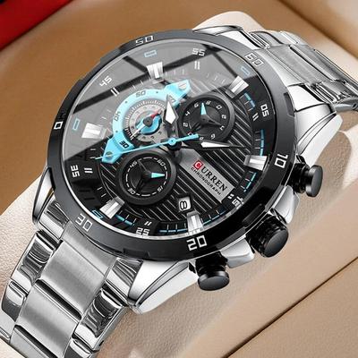 Stylish Stainless Steel Men's Quartz Watch Water Resistant Wristwatch with Date Display