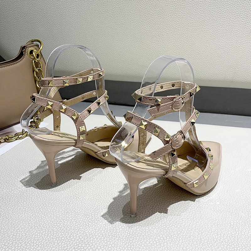 2024 Spring New High Heels Women Stiletto Heel Wild Sexy Pointed Toe Hollow Rivet Single Shoes Women Toe Sandals Women