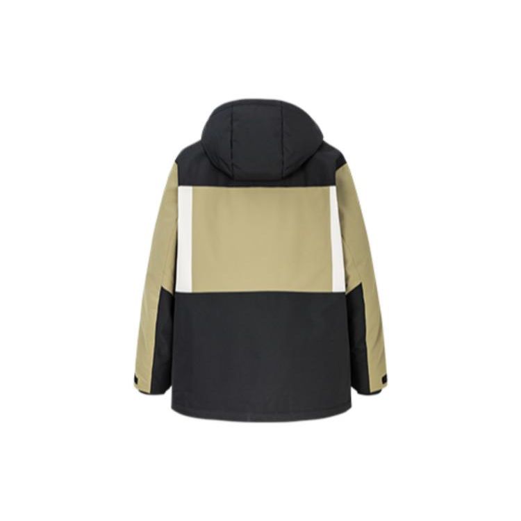 Anta Outdoor Series Spliced Pattern Logo Appliqué Thickened Warm Zip Hooded Down Jacket Men Outerwear Light-Brown 152246904-2