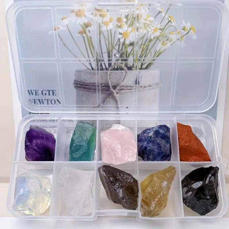 10PCs/Box Natural Crystal Rough Raw Set Energy Gemstones Rough Rocks And Mineral Chakra Stone With Box