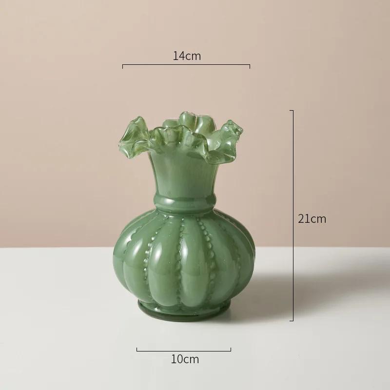 Cream Style Medieval Vase High Grade Glass Light Luxury Flower Arranger French Decorative Ornament  Style Terrarium pumpkin vase