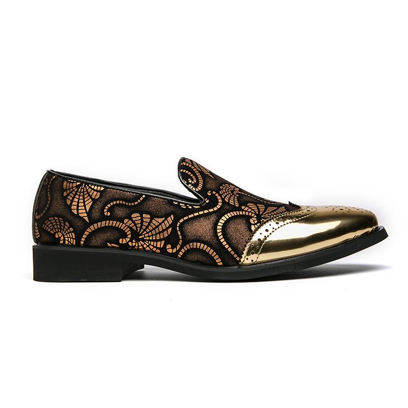 Fashion New Men Dress Leather Shoes For Men Classic Gentleman Wedding Prom Shoes Men Luxury British Gold Blue National Pattern Oxfords
