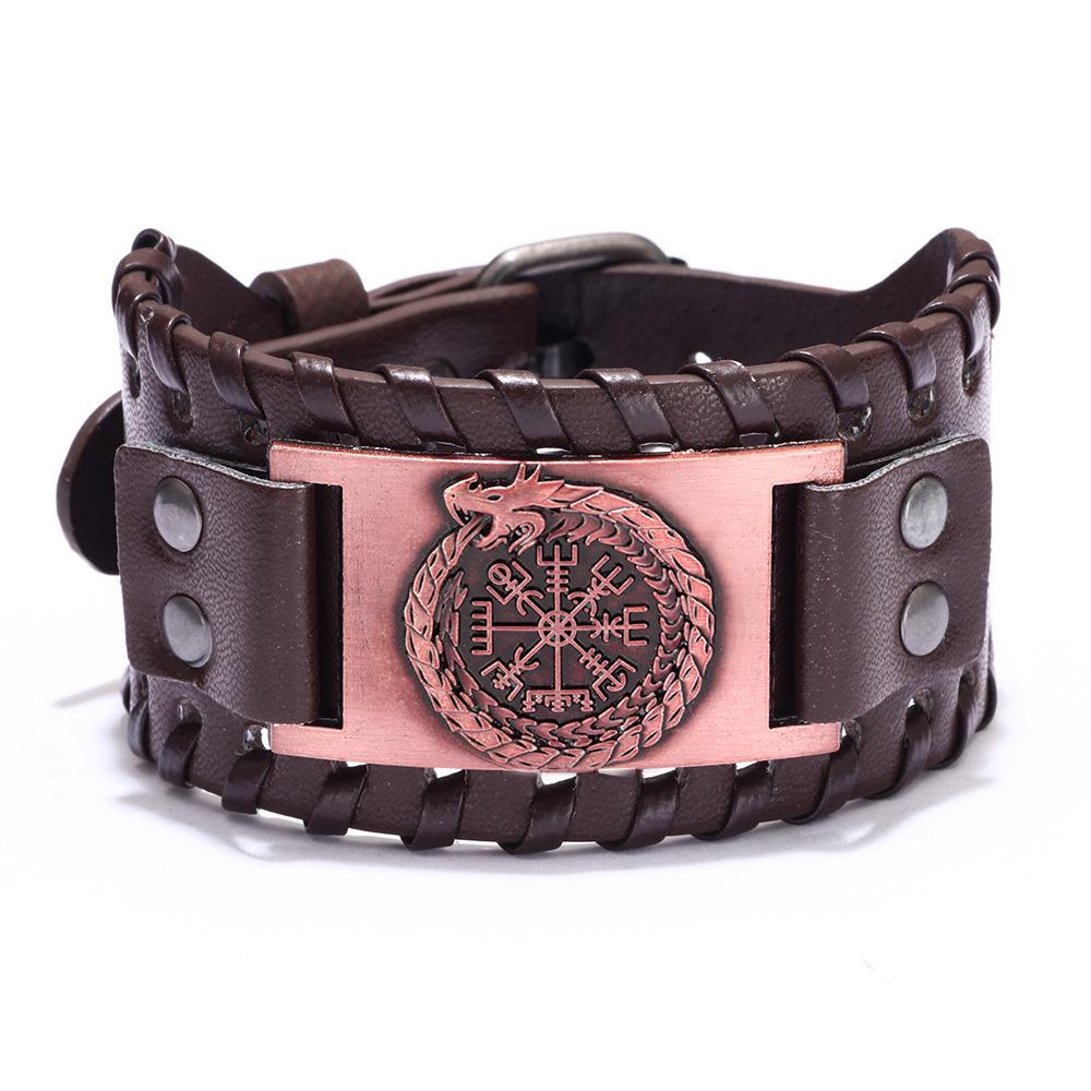 Europejska i Amerykańska Bransoletka Kompas Smoka z Prawdziwej Skóry - Styl Vintage Piracki