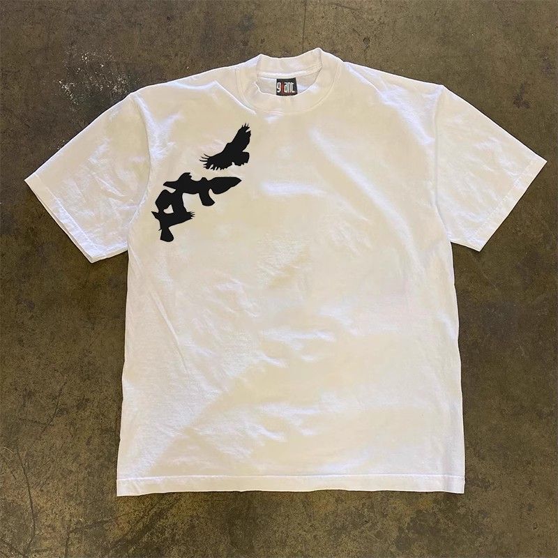 

Зарабатывайте деньги на благотворительность 260 г Тяжелый вес Чистый хлопок! Простая футболка оверсайз с коротким рукавом в стиле Харадзюку с парящим орлом White 3XL [260g Heavy weight pure cotton]]