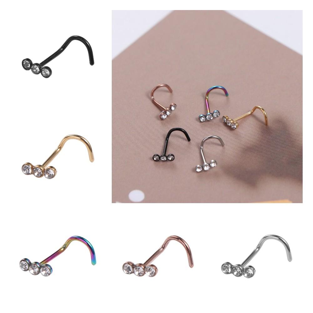 Stainless Steel Zircon Nose Screw Studs Geometric Trendy Women
