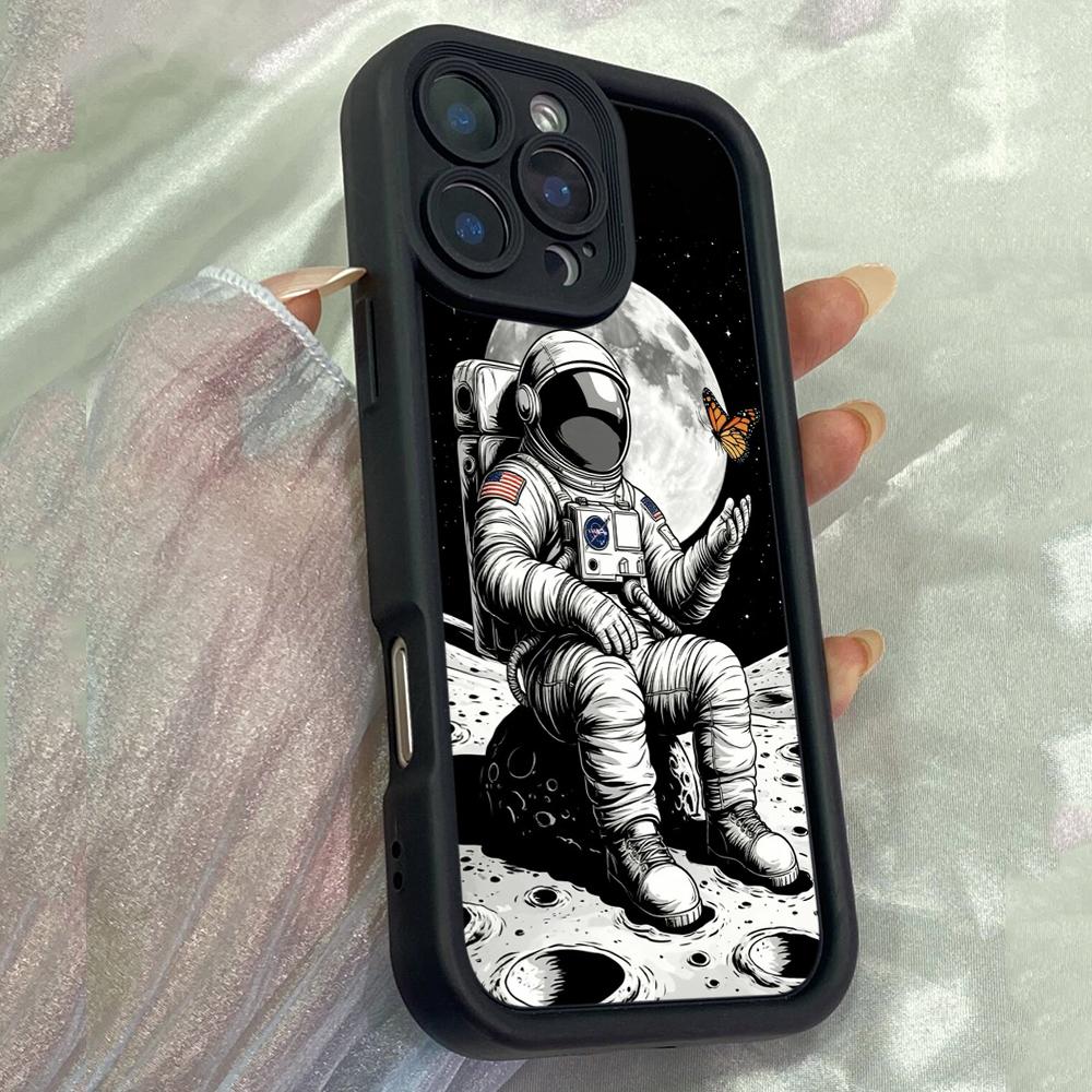 JT52 Astronaut's Moon Adventure Butterfly Phone for iPhone 17 Pro Max Samsung S26 A17 A07 Xiaomi 15T Redmi Note 14 Pro Plus Soft TPU Case Cover
