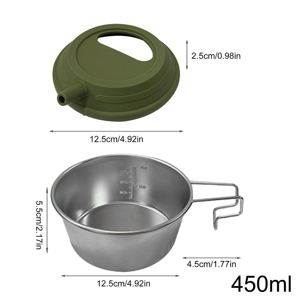 Camping Cup Stainless Steel Foldable Handle With Silicone Lid Tea Pot Backpacking Cup For Outdoor Hot Cold Coffee Tea Drink