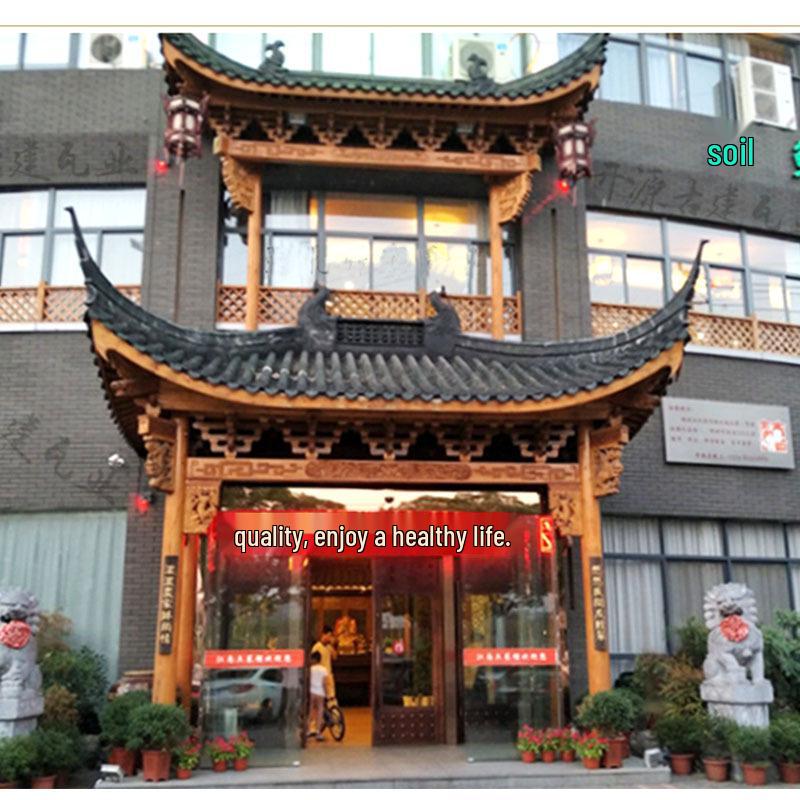 Antique Chinese Eaves Solid Wood Decor - Ancient Gate Tower Museum Scene with Flying Eaves False Door Sign.