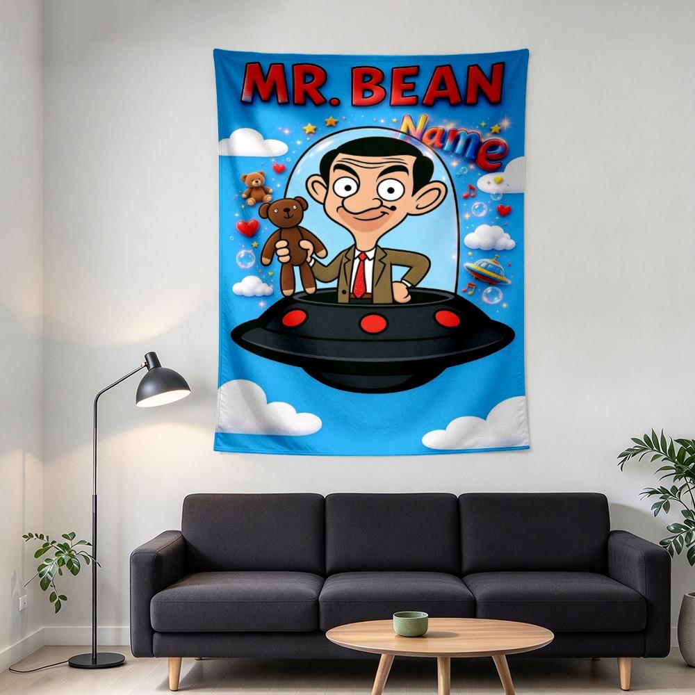 Custom Name Mr Bean Tapestry Wall Hanging for Bedroom, Living Room & Dorm Decor, Modern Home Wall Art