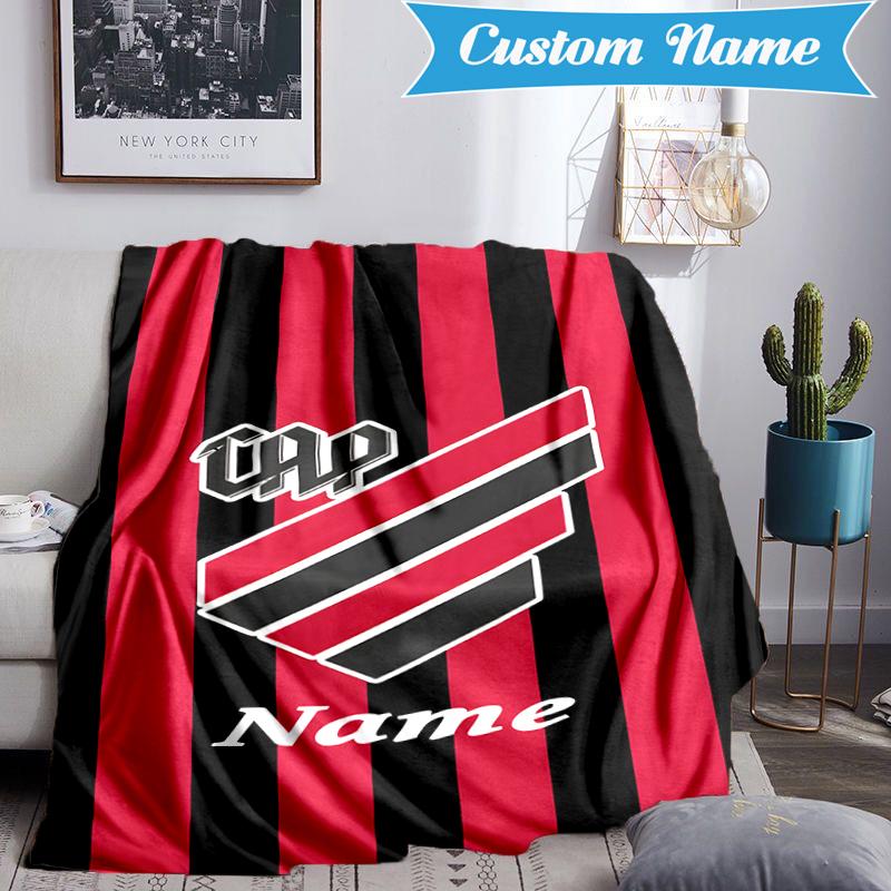 Custom Name Black Stripes Athletico Crest Blanket Lightweight Ideal Bedding Blanket Perfect for Travel, Camping, Living Rooms,Sofas,Christmas gift