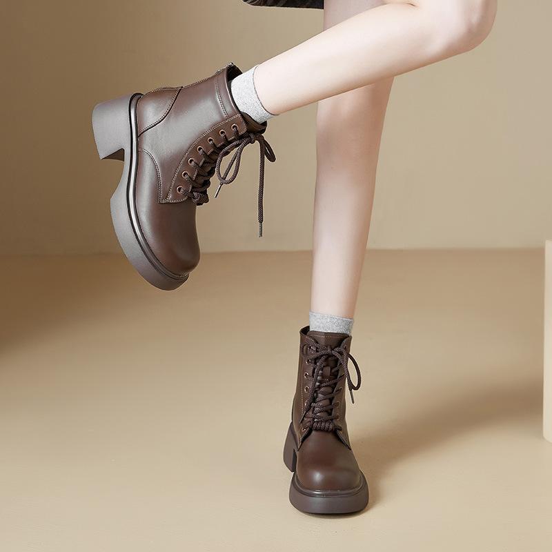 Augustine platform Martin boots women's 2025 new autumn and winter retro British college style black locomotive short boots